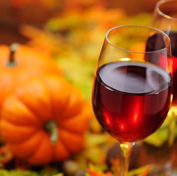 red wine with autumn decoration