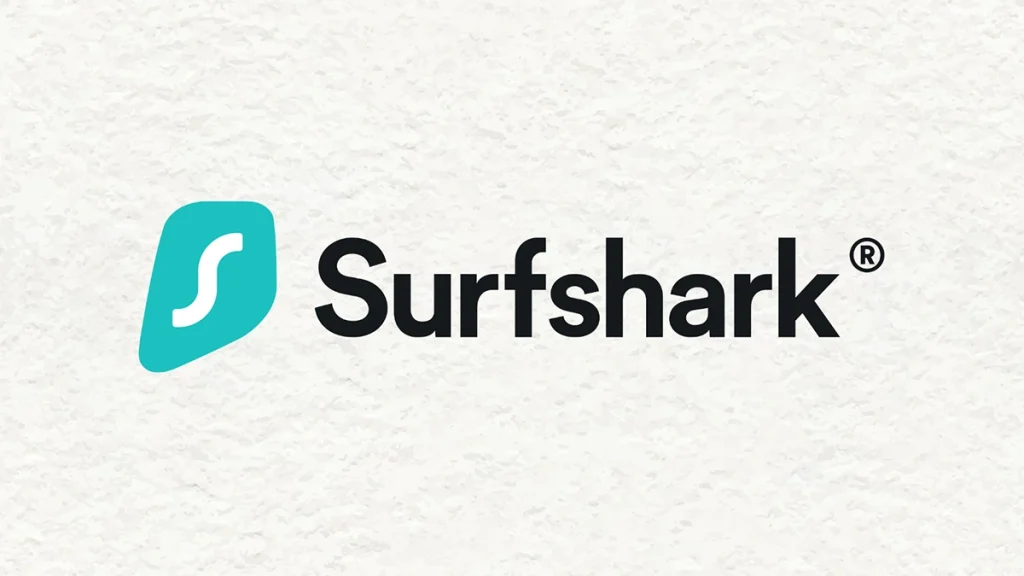 Surfshark VPN logotyp med ljus bakgrund.